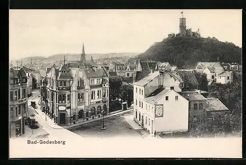 AK Bad Godesberg, Ortspartie mit Burg aus der Vogelschau