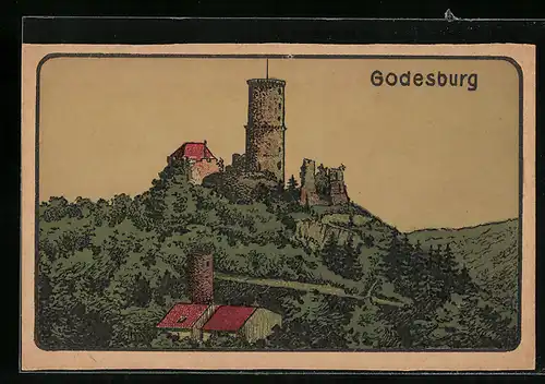 Steindruck-AK Bad Godesberg, Die Godesburg