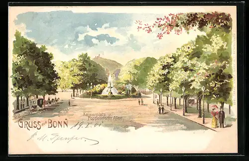 Lithographie Bonn, Kaiserplatz & Poppelsdorfer Allee