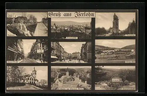 AK Iserlohn, Kaiserplatz, Danzturm, Bahnhof