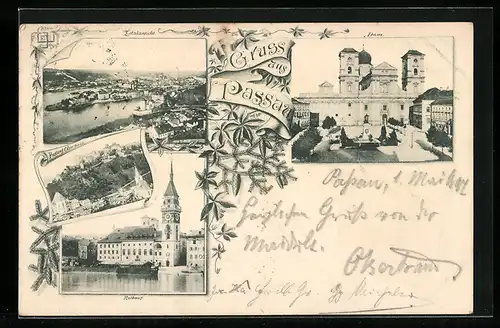 AK Passau, Totalansicht, Festung Oberhaus, Rathaus, Dom