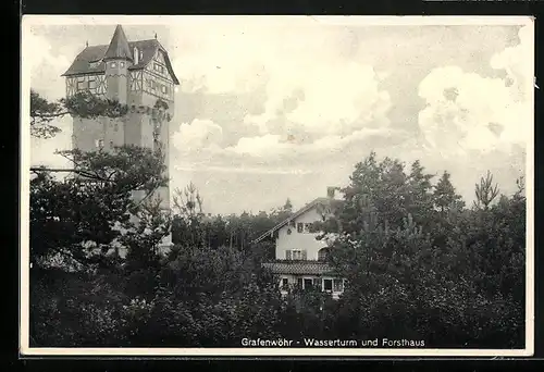 AK Grafenwöhr, Wasserturm u. Forsthaus