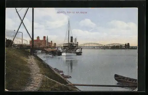 AK Worms, Dampfer am Rhein