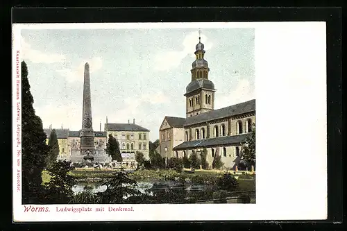 AK Worms, Ludwigsplatz mit Denkmal