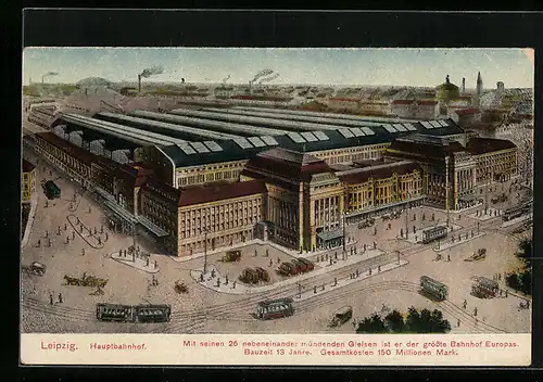 AK Leipzig, Hauptbahnhof von oben gesehen