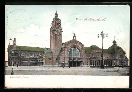AK Wiesbaden, Zeppelin über dem Haupt-Bahnhof