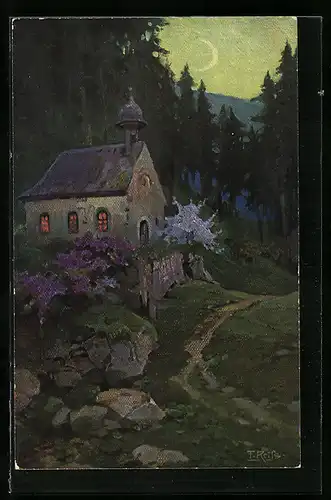 Künstler-AK Fritz Reiss: Schwarzwälder Kirche im Frühling