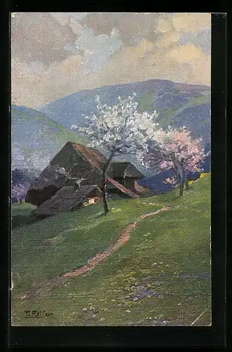 Künstler-AK Fritz Reiss: Landschaft im Schwarzwald im Frühling