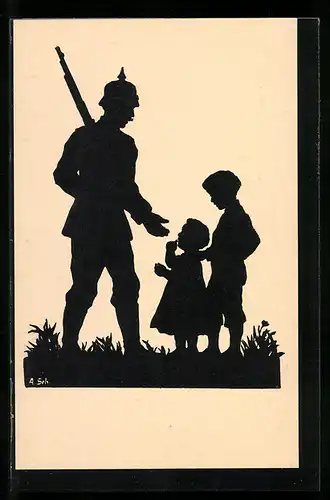 Künstler-AK Anna Schirmer: der Posten, Soldat und Kinder