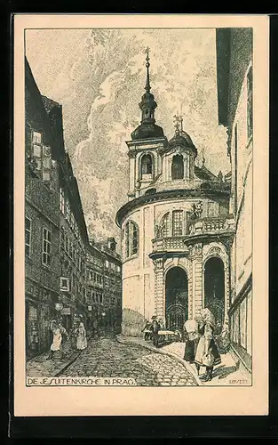 Künstler-AK Prag / Praha, Jesuitenkirche