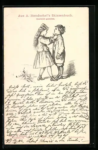 Künstler-AK Albert Hendschel: Mädchen und Junge beim Schlüppchen