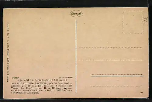 Künstler-AK Stengel & Co. Nr. 29054: Passing the Elbe at the Schreckenstein, Ruderboot