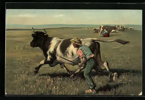 Künstler-AK Stengel & Co. Nr. 29922: La vache èchappèe
