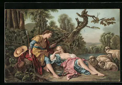 Künstler-AK Stengel & Co. Nr. 29249: La Bergere endormie, Frau mit entblössten Brüsten