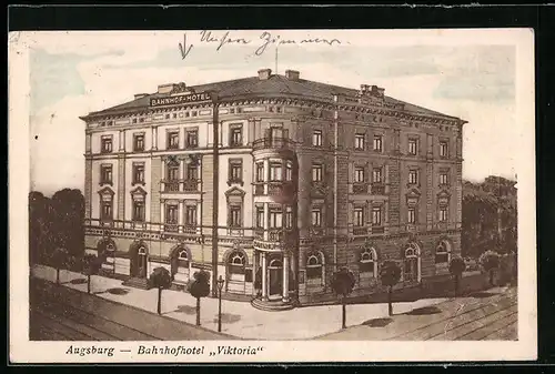 Künstler-AK Augsburg, Bahnhofhotel Viktoria