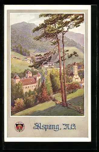 Künstler-AK Deutscher Schulverein Nr. 580: Aspang, Blick auf den Ort im Tal