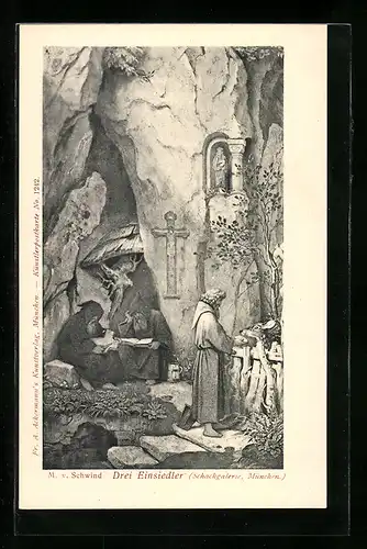 Künstler-AK Moritz von Schwind: Drei Einsiedler in einer Höhle