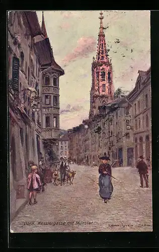 Künstler-AK A.M. Luyt: Bern, Kesslergasse mit Münster