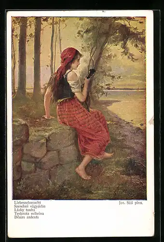 Künstler-AK Josef Süss: Junges Mädchen mit Liebessehnsucht