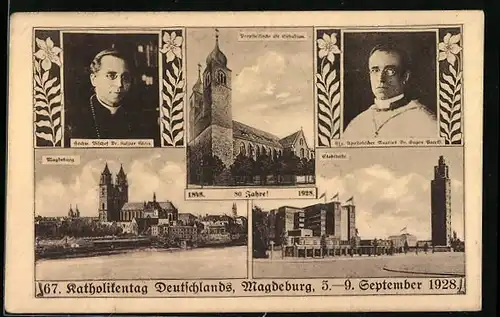 AK Magdeburg, 67. Katholikentag 1928, Propsteikirche St. Sebastian, Stadthalle