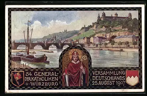 Künstler-AK Würzburg, 54. General-Versammlung d. Katholiken Dtl.s 25.8.1907