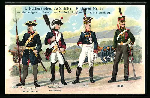 AK Uniformen des 1. Kurhessischen Feldartillerie-Regiment Nr. 11, Regimentsgeschütze, Artilleriebrigade, Kanone