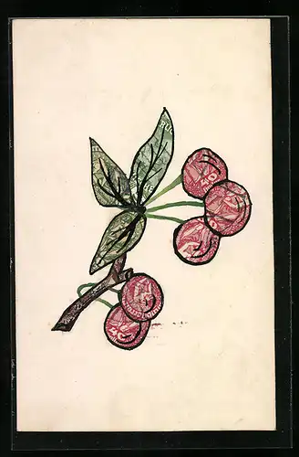 AK Blume mit roten Blüten, Briefmarkencollage