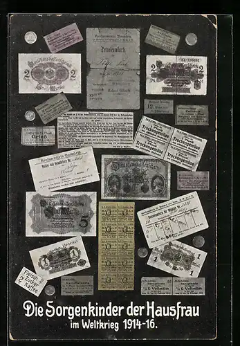 AK Karten für Petroleum, Trockengemüse und Gries, Die Sorgenkinder der Hausfrau im Weltkrieg 1914-16, Kriegsnot