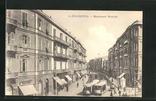 AK Alexandria, Boulevard Ramleh, Strassenbahn