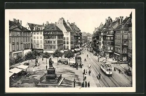 AK Strassburg, Gutenbergplatz mit Strassenbahn