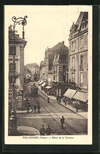 AK Mulhouse, Place de la Victoire et Tram, Strassenbahn