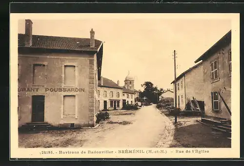 AK Bremenil, Rue de l'Eglise et Restaurant Poussardin