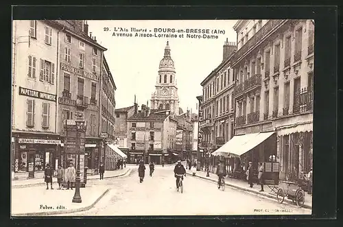 AK Bourg-en-Bresse, Avenue Alsace-Lorraine et Notre-Dame