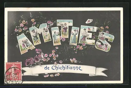 AK Chichilianne, Grusskarte Schriftzug und Blumen verziert
