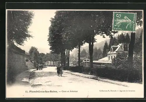 AK Plombiéres-les-Baines, Gare et Avenue