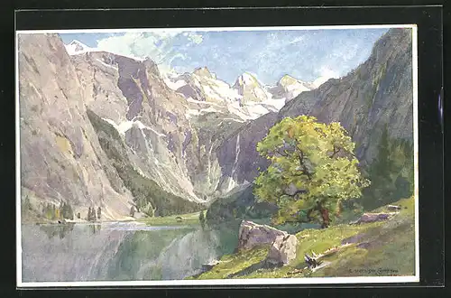 Künstler-AK Edward Harrison Compton: Obersee mit Bergpanorama