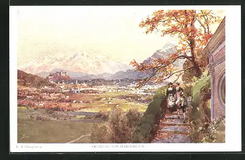 Künstler-AK Edward Theodore Compton: Salzburg, Ortsansicht von Maria-Plain aus gesehen