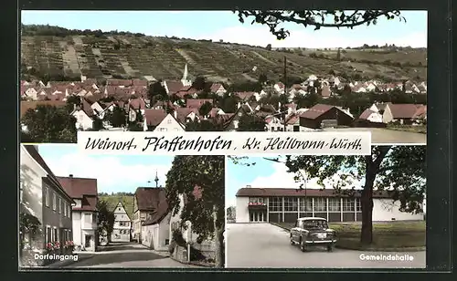 AK Pfaffenhofen, Gemeindehalle, Strassenpartie am Dorfeingang