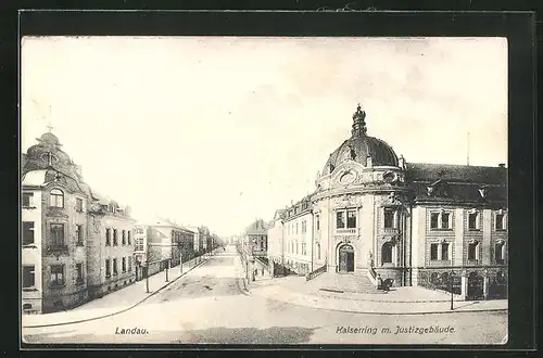 AK Landau, Strasse am Kaiserring mit Justizgebäude