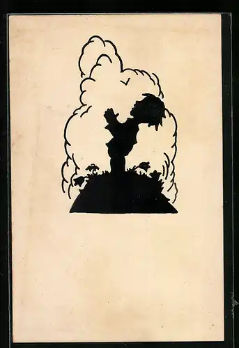 Künstler-AK Handgemalt: Betendes Kind, Schattenbild