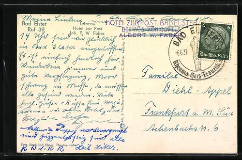 AK Bad Elster, Hotel zur Post, Terrasse