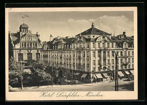 AK München, Hotel Leinfelder, Lenbach & Karlsplatz