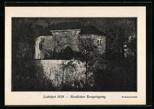 AK Friedberg / Hessen, Lichtfest 1928, Nördlicher Burgeingang