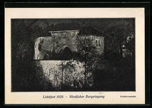 AK Friedberg / Hessen, Lichtfest 1928, Nördlicher Burgeingang