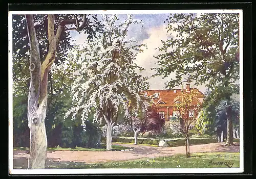 Künstler-AK Hamburg-Horn, Rauhes Haus, Parkansicht mit Wichernhaus