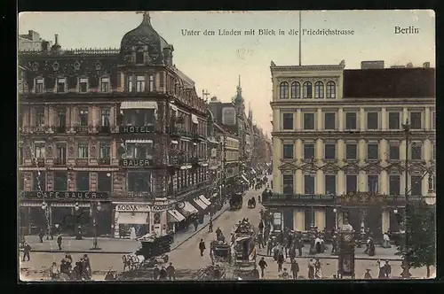 AK Berlin, Unter den Linden mit Blick in die Friedrichstrasse