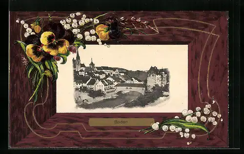 AK Baden, Stadtansicht aus der Vogelschau
