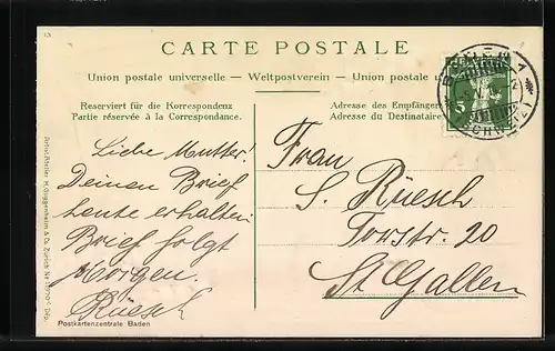 AK Baden, Stadtansicht aus der Vogelschau