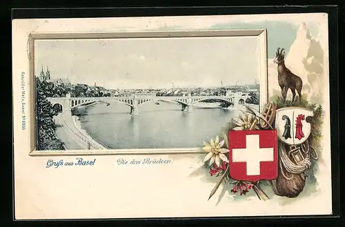 AK Basel, Die drei Brücken, Wappen