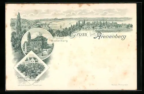 Lithographie Arenenberg, Schloss Arenenberg und Schloss Salenstein